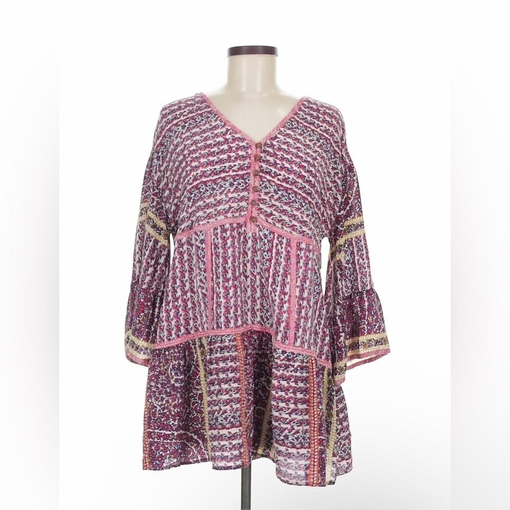 Maeve Anthropologie Pink and Purple Silk Tiered Blouse Tunic Size Medium - Picture 3 of 8
